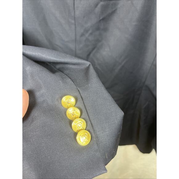 Lauren Ralph Lauren Blazer Mens 44 Short Navy Blue Wool Gold Buttons Two Button - Picture 12 of 14